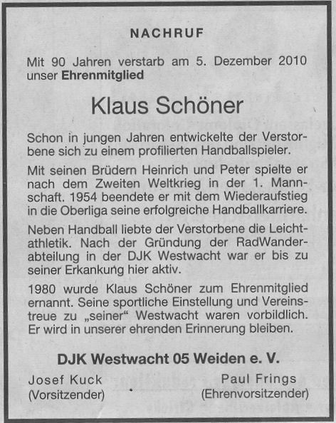 Nachruf Klaus Schöner