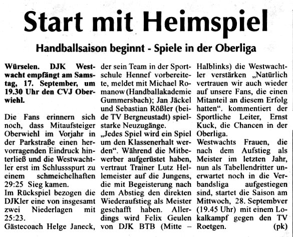 Start mit Heimspiel