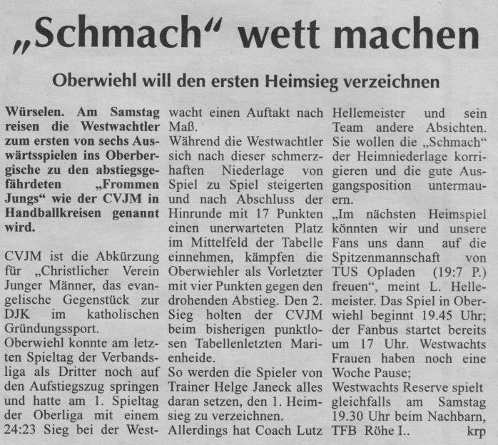 "Schmach" wett machen