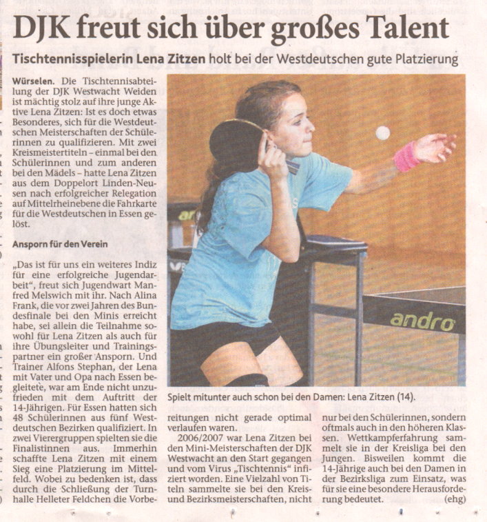 Lena Zitzen bei der Westdeutschen TT-Meisterschaft