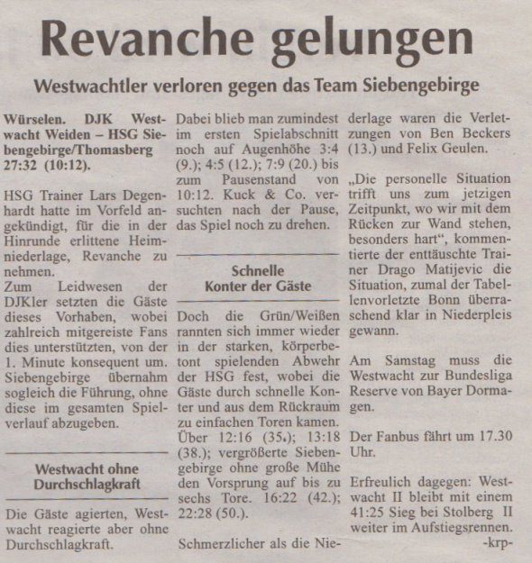 Handball-Oberliga: Niederlage gegen TuS Siebengebirge