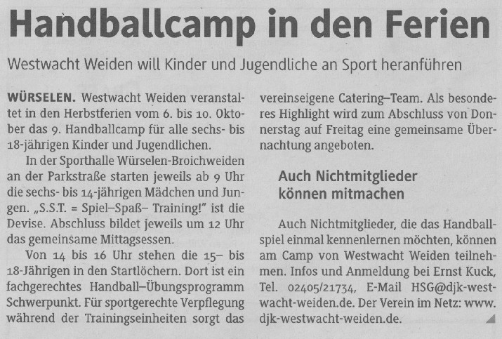 Handballcamp in den Ferien