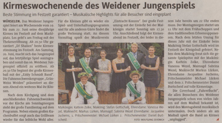 Artikel zur Kirmes des Weidener Jungenspiels