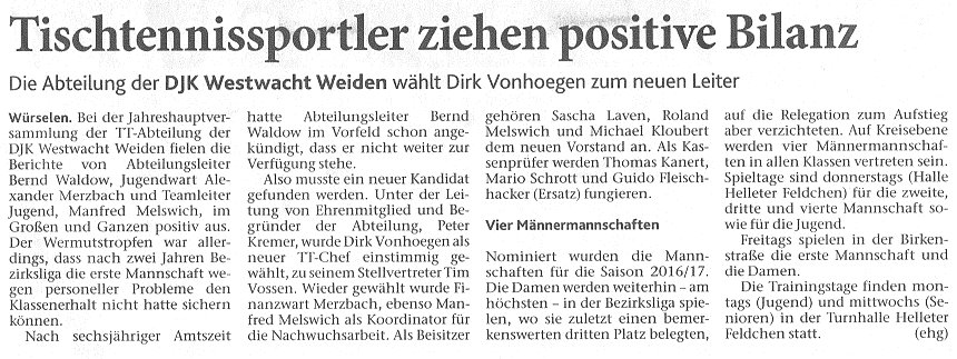 Tischtennisabteilung wählte neuen Abteilungsleiter